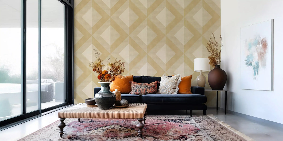 Golden Geometric Diamond Motif Wallpaper⁠