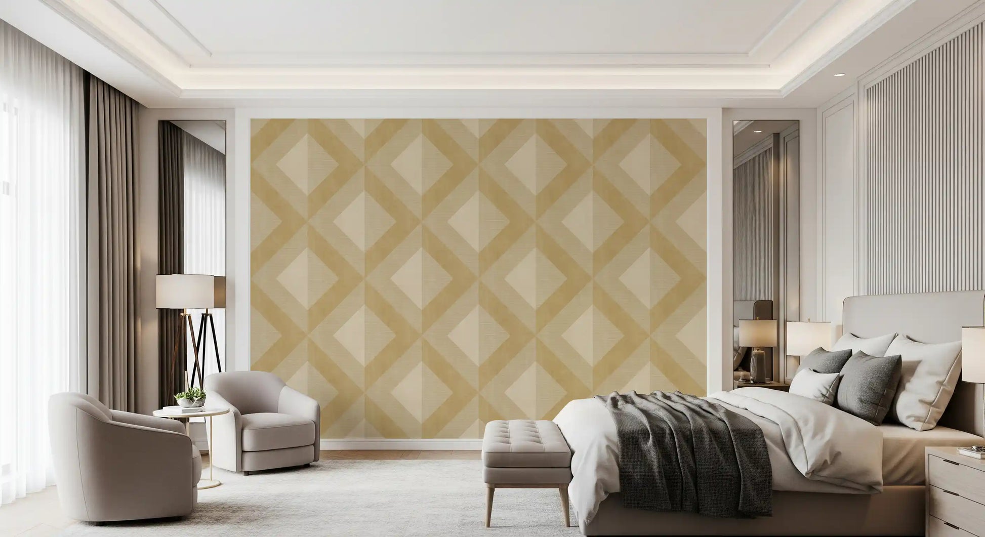 Golden Geometric Diamond Motif Wallpaper⁠