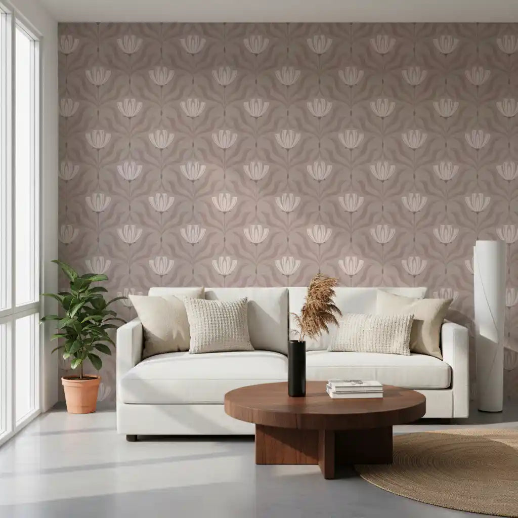 Minimalist Botanical Blossom Taupe Wallpaper⁠