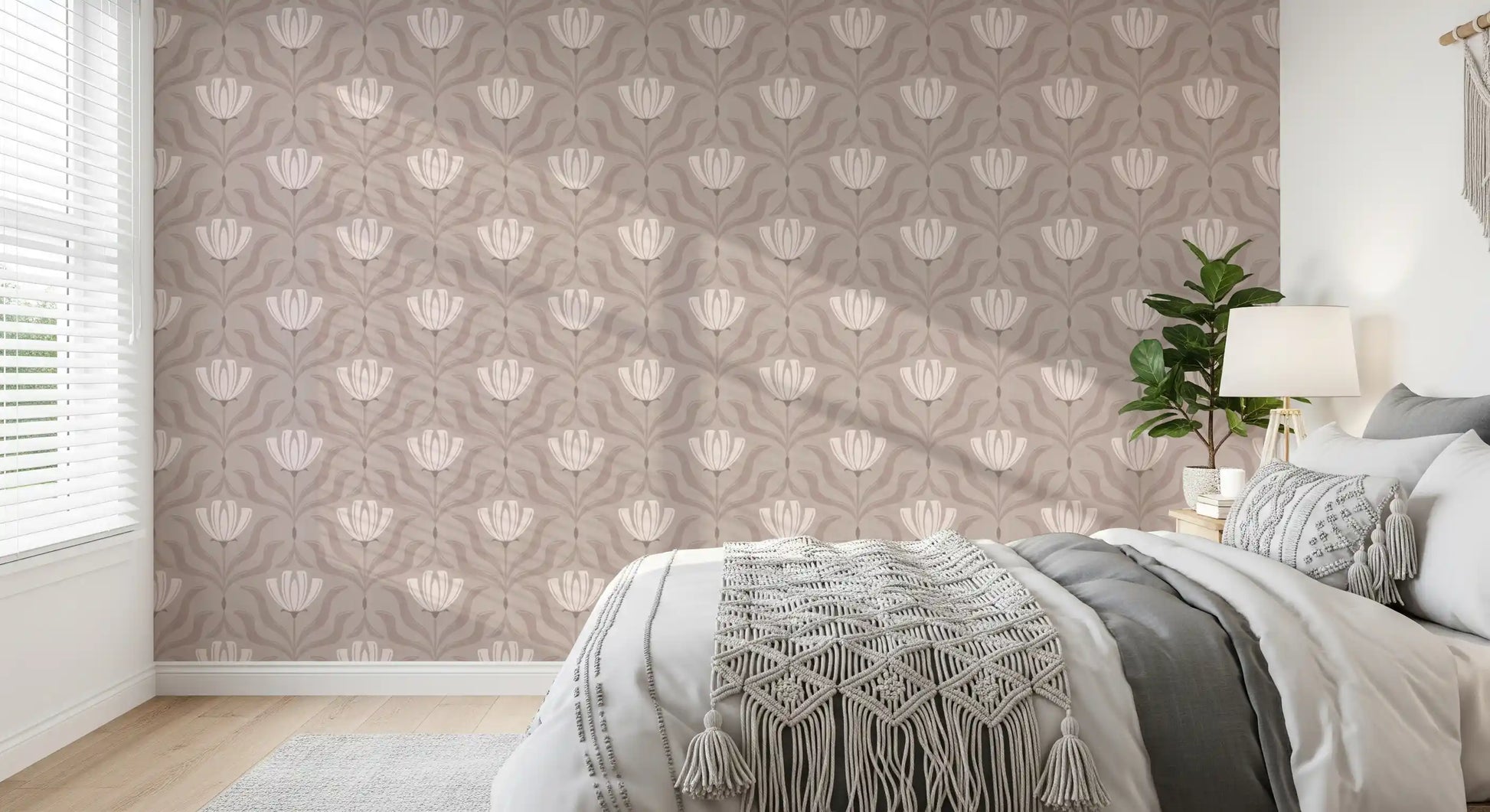 Minimalist Botanical Blossom Taupe Wallpaper⁠