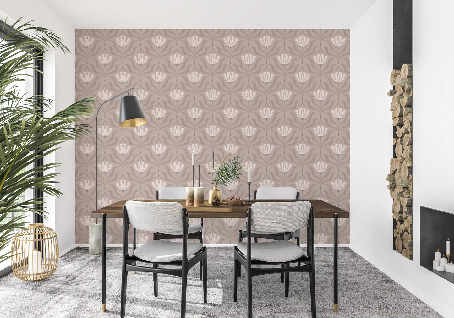 Minimalist Botanical Blossom Taupe Wallpaper⁠