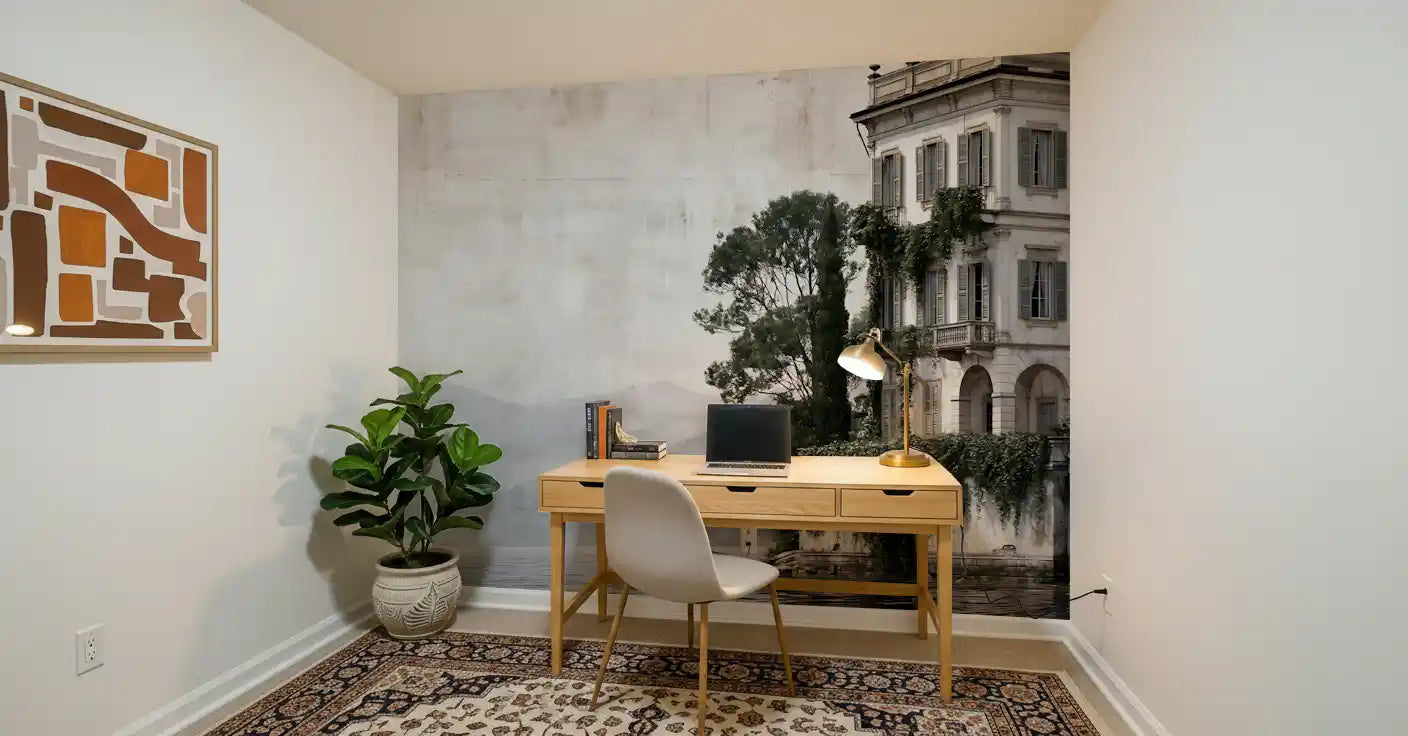 Italian Lakeside Villa Architectural View Wall Mural