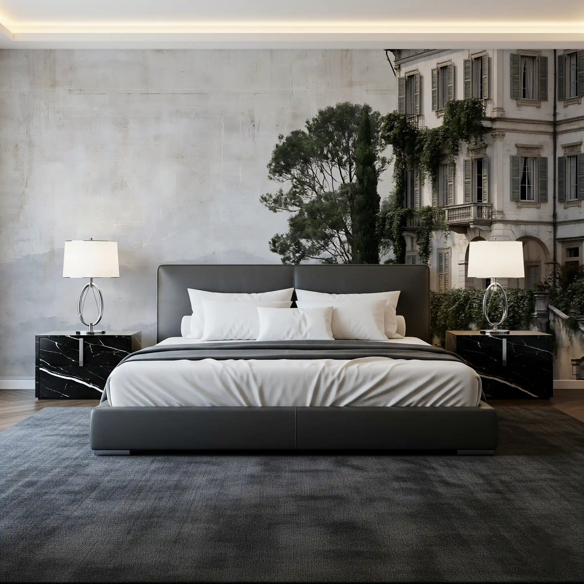 Italian Lakeside Villa Architectural View Wall Mural