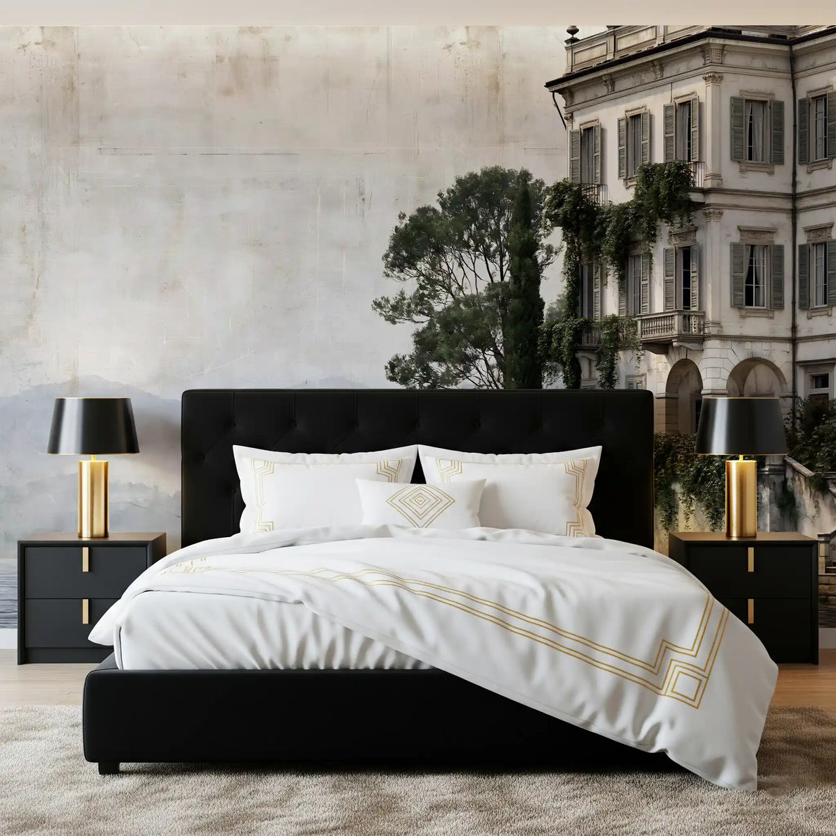 Italian Lakeside Villa Architectural View Wall Mural