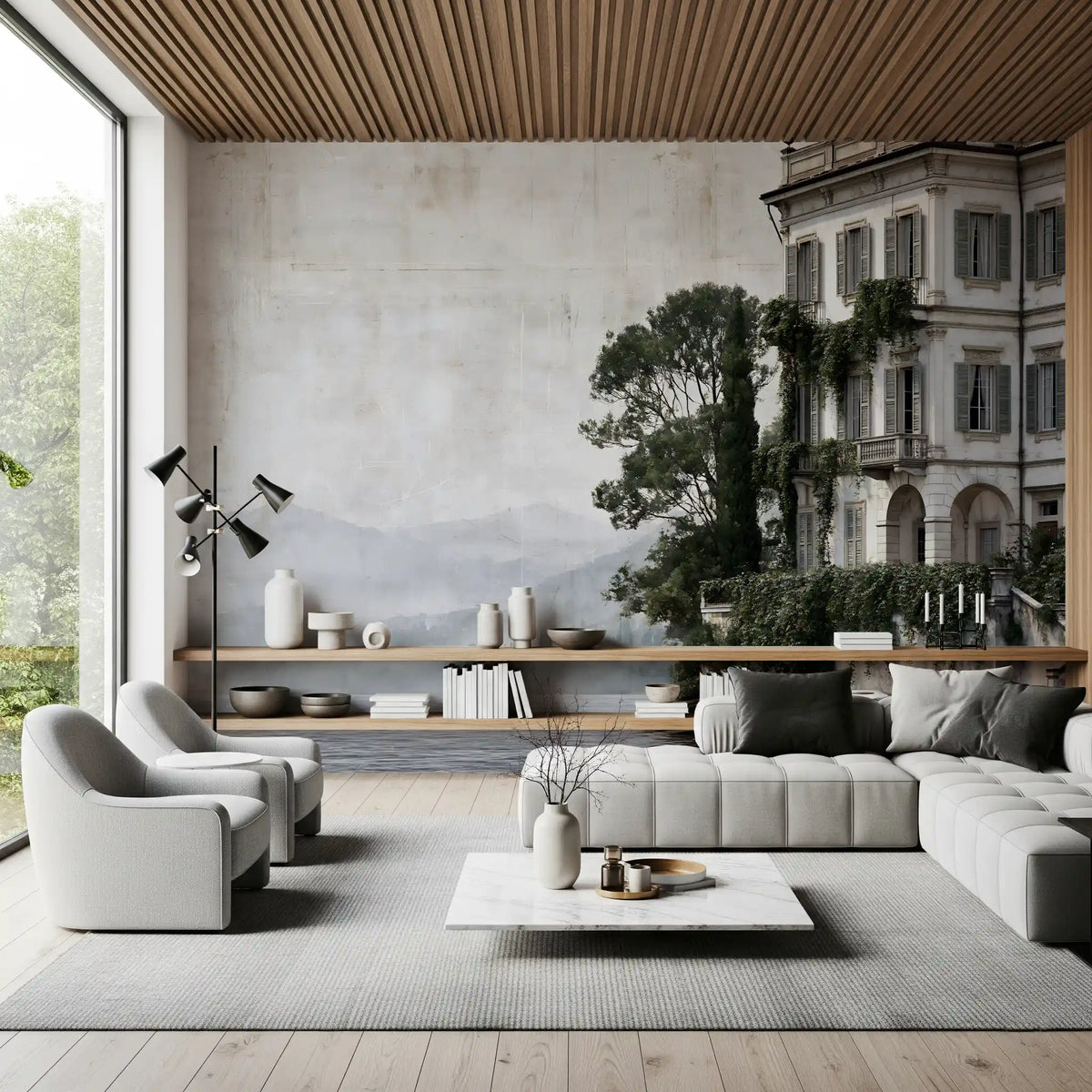 Italian Lakeside Villa Architectural View Wall Mural