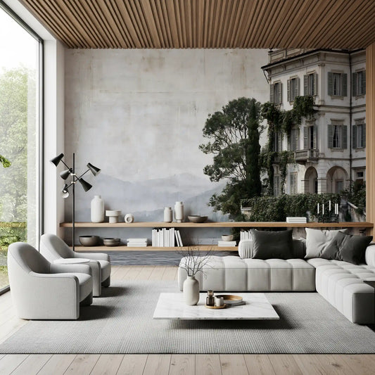 Italian Lakeside Villa Architectural View Wall Mural