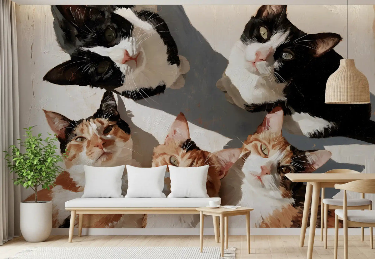 Gathering of Feline Friends Wall Mural