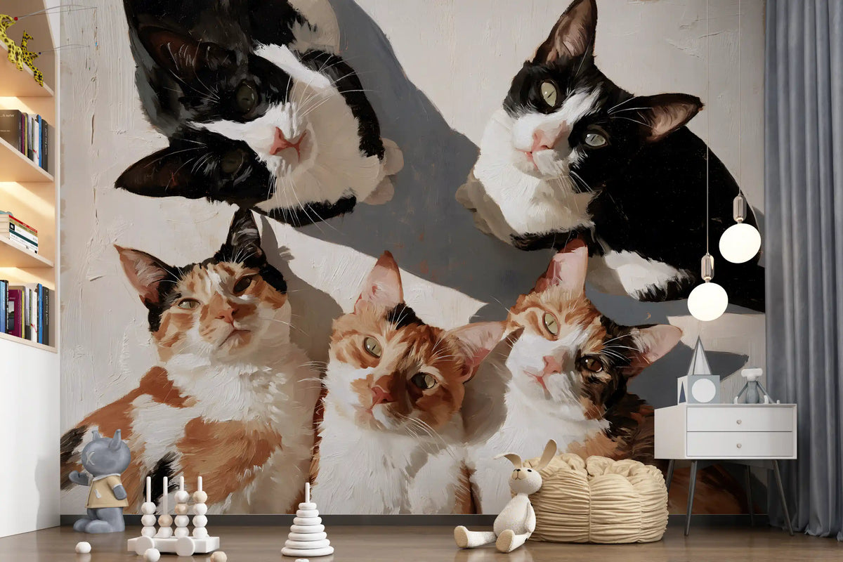 Gathering of Feline Friends Wall Mural