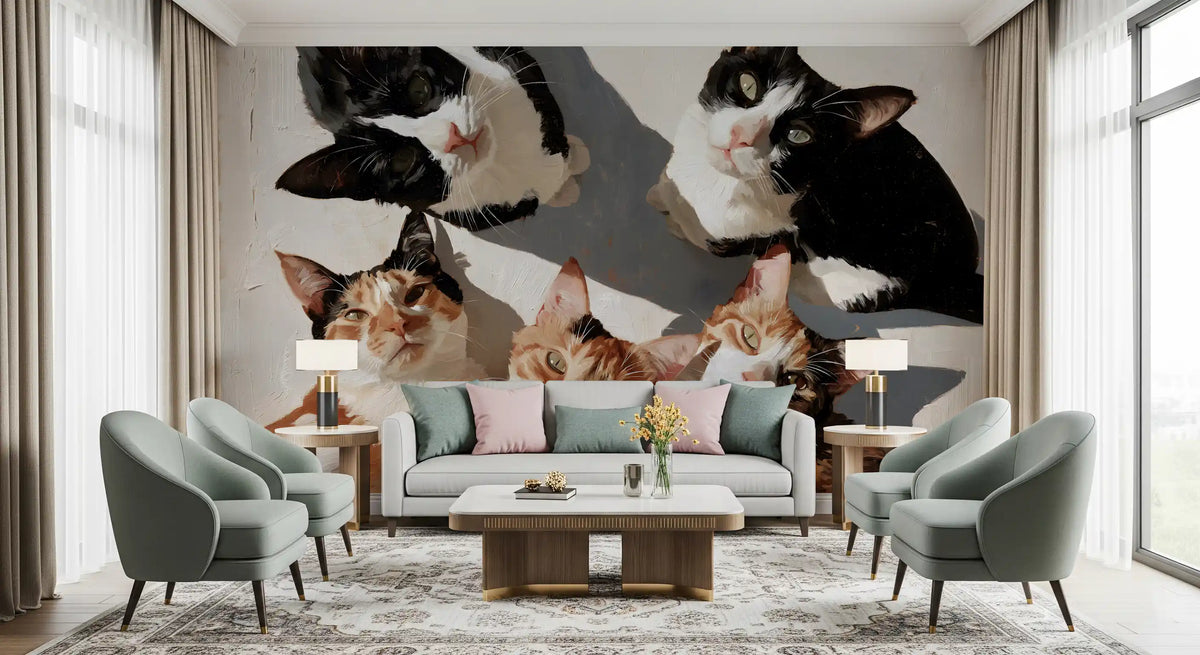 Gathering of Feline Friends Wall Mural