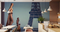 Art wall mural of bronze statues before the Eiffel Tower, GD13029