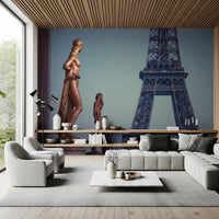 Art wall mural of bronze statues before the Eiffel Tower, GD13029