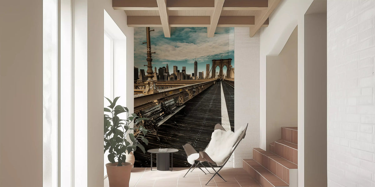 Brooklyn Bridge Pedestrian Walkway Skyline Wall Mural