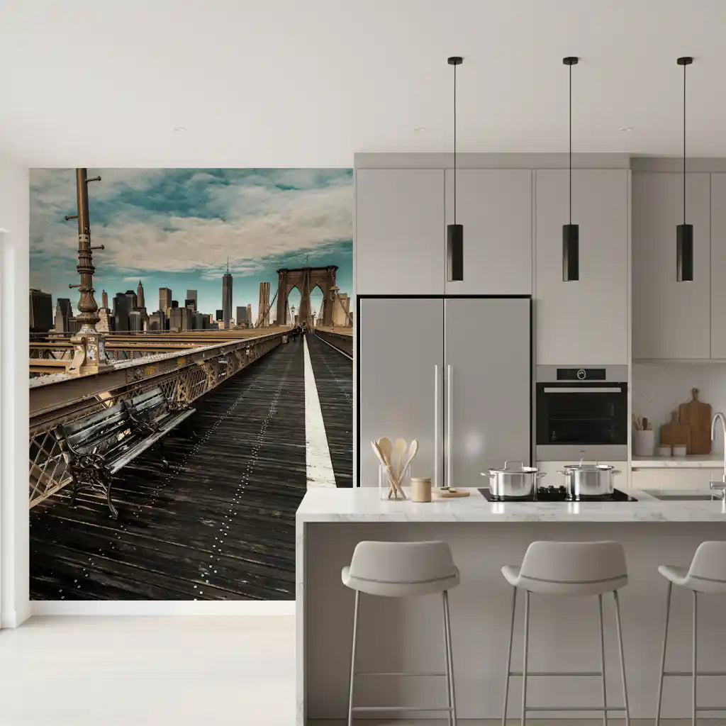 Brooklyn Bridge Pedestrian Walkway Skyline Wall Mural