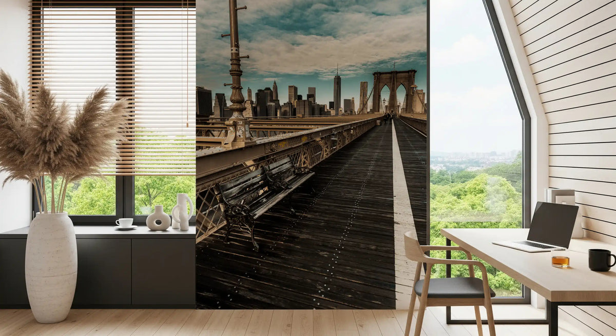 Brooklyn Bridge Pedestrian Walkway Skyline Wall Mural