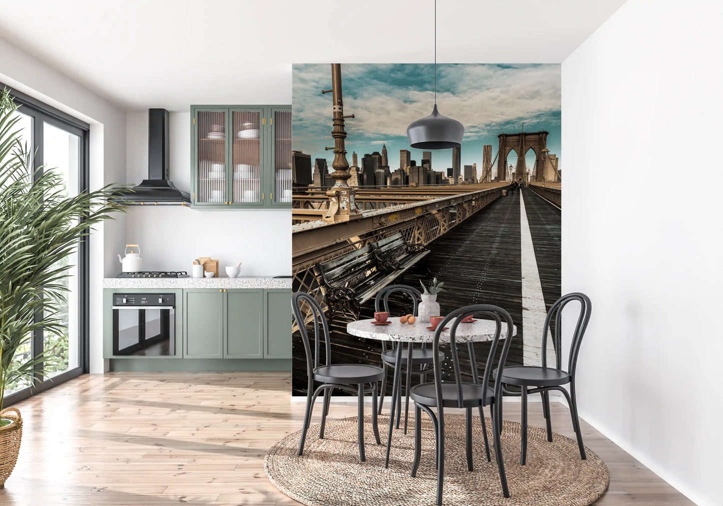 Brooklyn Bridge Pedestrian Walkway Skyline Wall Mural
