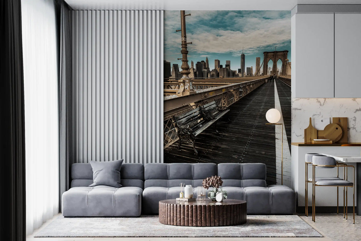 Brooklyn Bridge Pedestrian Walkway Skyline Wall Mural