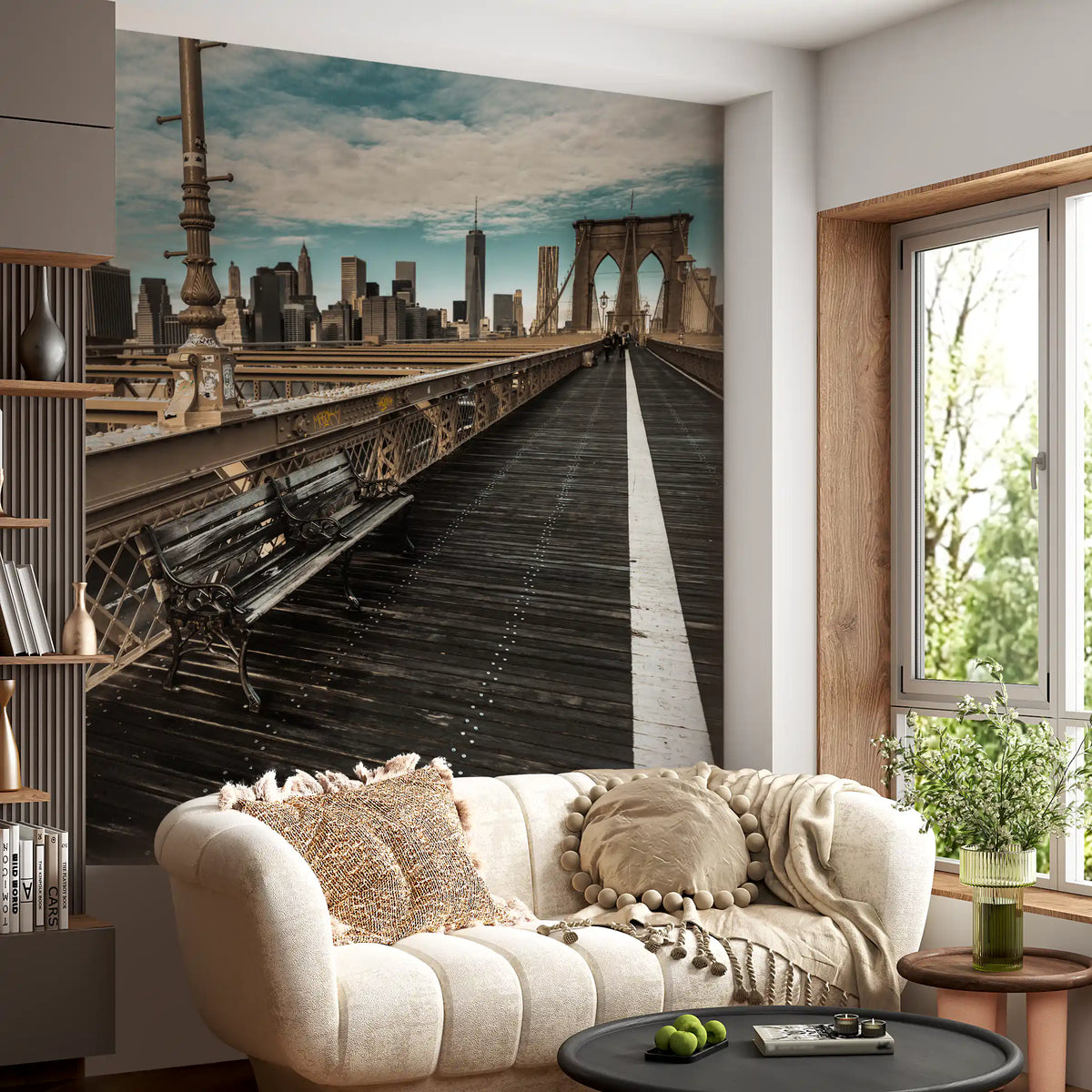 Brooklyn Bridge Pedestrian Walkway Skyline Wall Mural