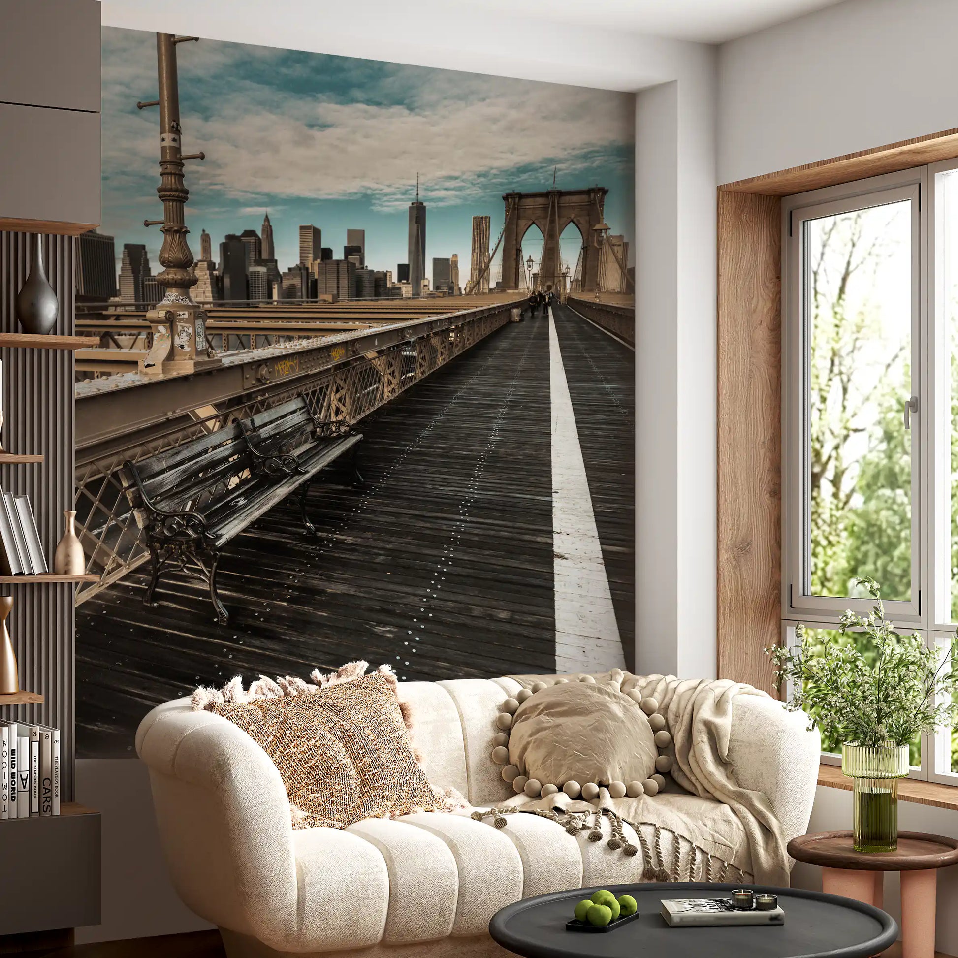 Brooklyn Bridge Pedestrian Walkway Skyline Wall Mural