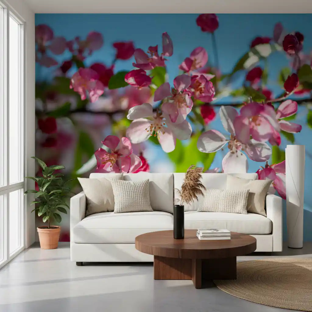 Pink Petals and Sky Blue Backdrop Wall Mural