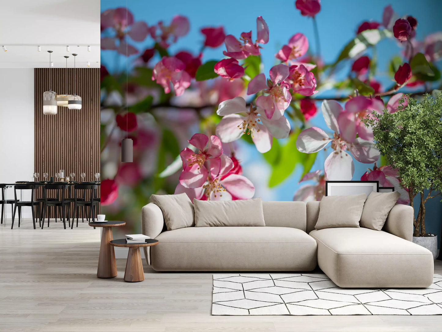 Pink Petals and Sky Blue Backdrop Wall Mural