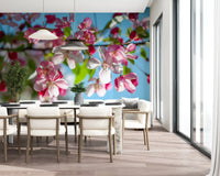 Pink Petals and Sky Blue Backdrop Wall Mural