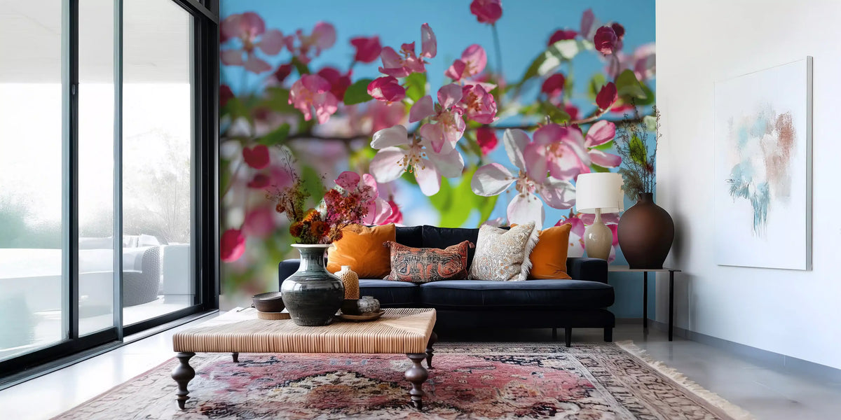 Pink Petals and Sky Blue Backdrop Wall Mural