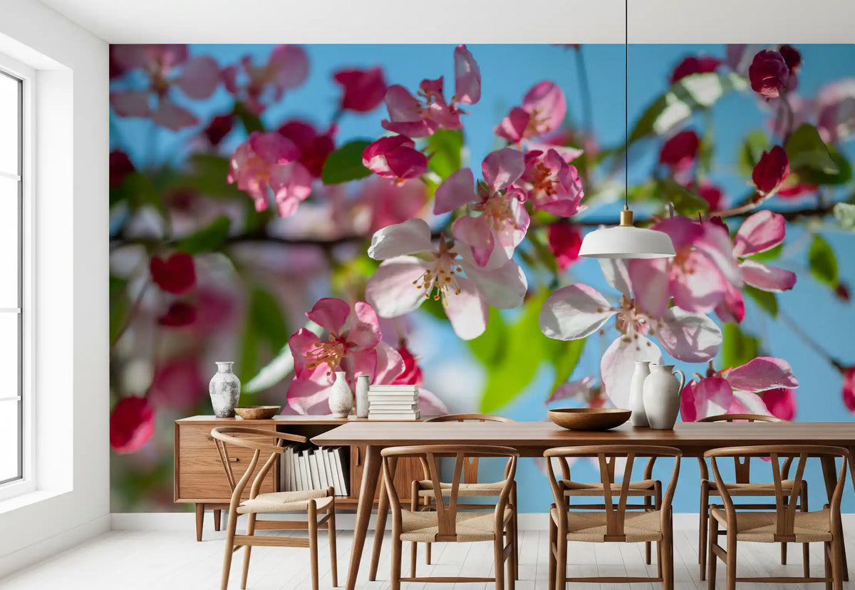 Pink Petals and Sky Blue Backdrop Wall Mural