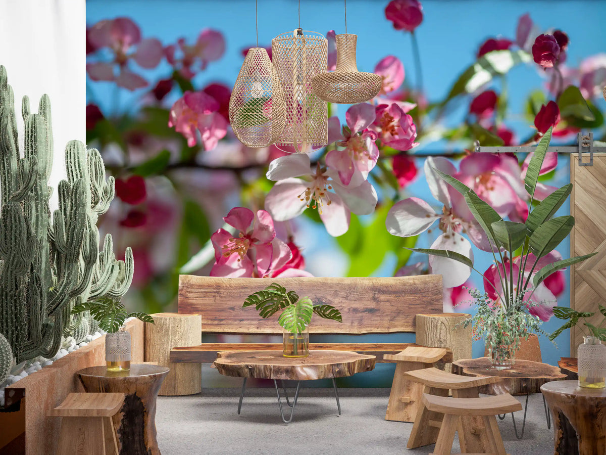 Pink Petals and Sky Blue Backdrop Wall Mural