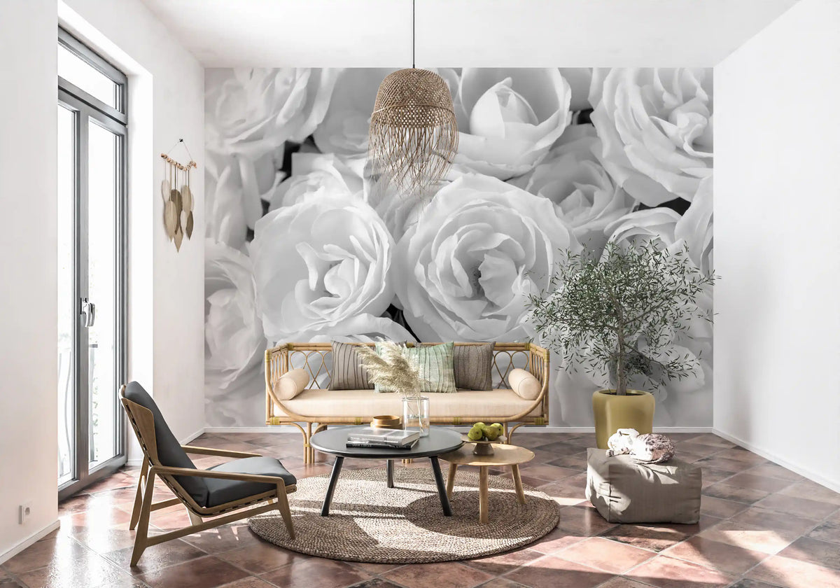 Abstract Petal Layers in Monochrome Wall Mural