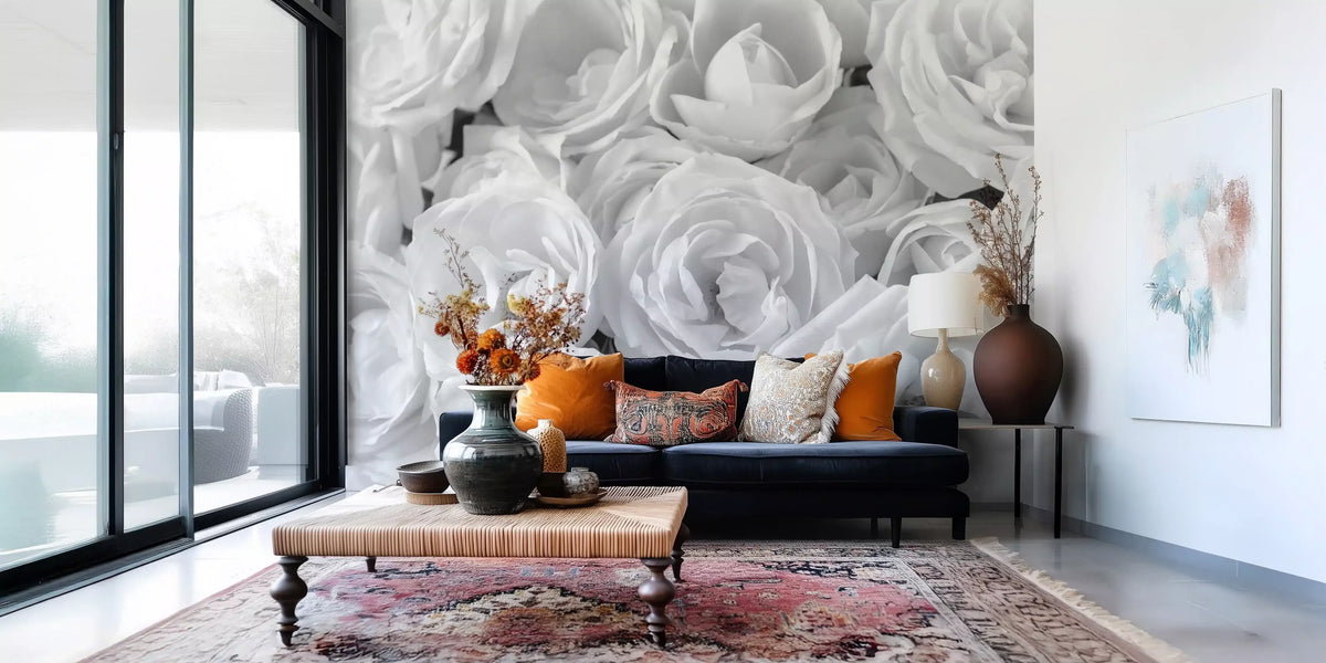 Abstract Petal Layers in Monochrome Wall Mural