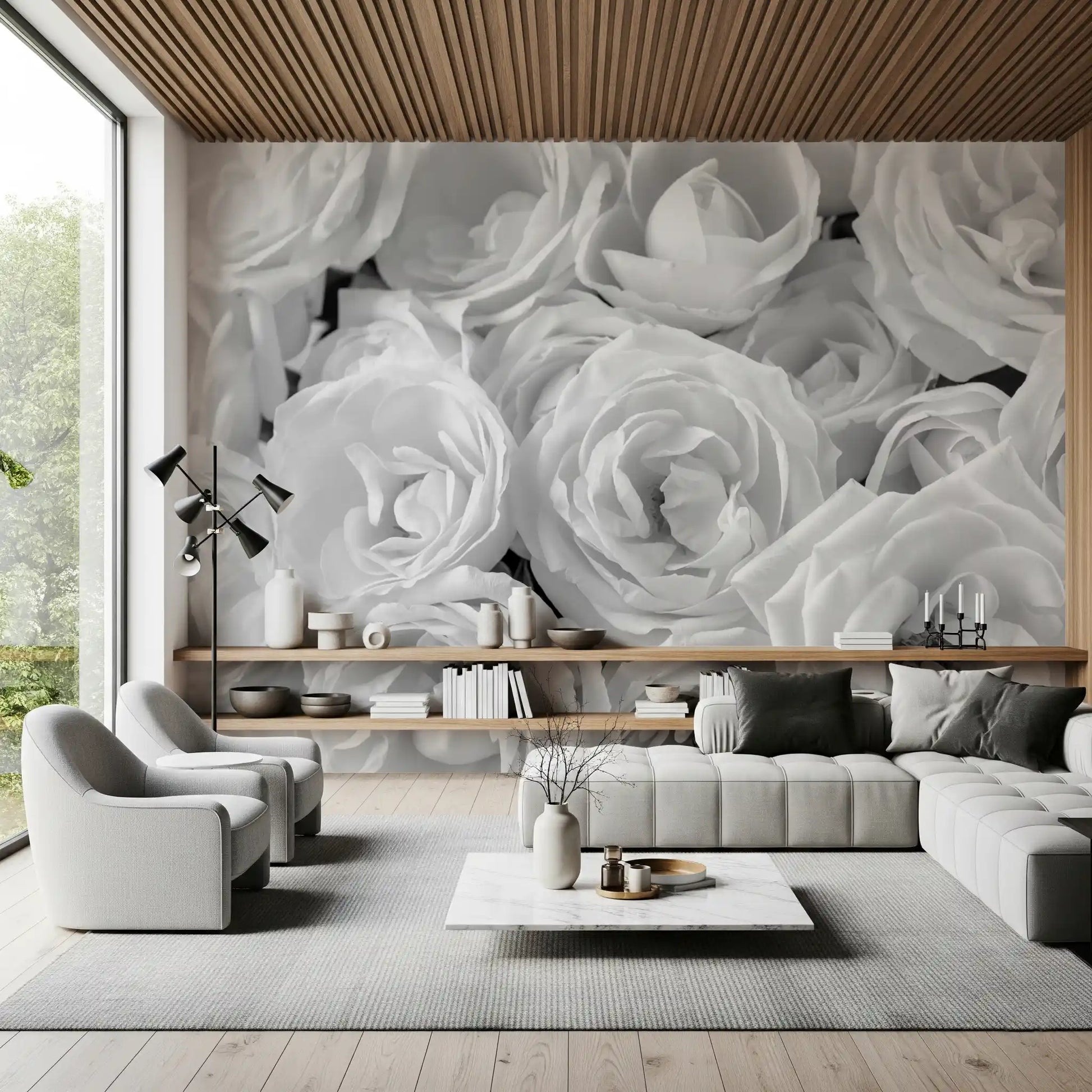 Abstract Petal Layers in Monochrome Wall Mural
