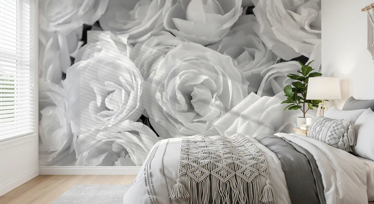 Abstract Petal Layers in Monochrome Wall Mural