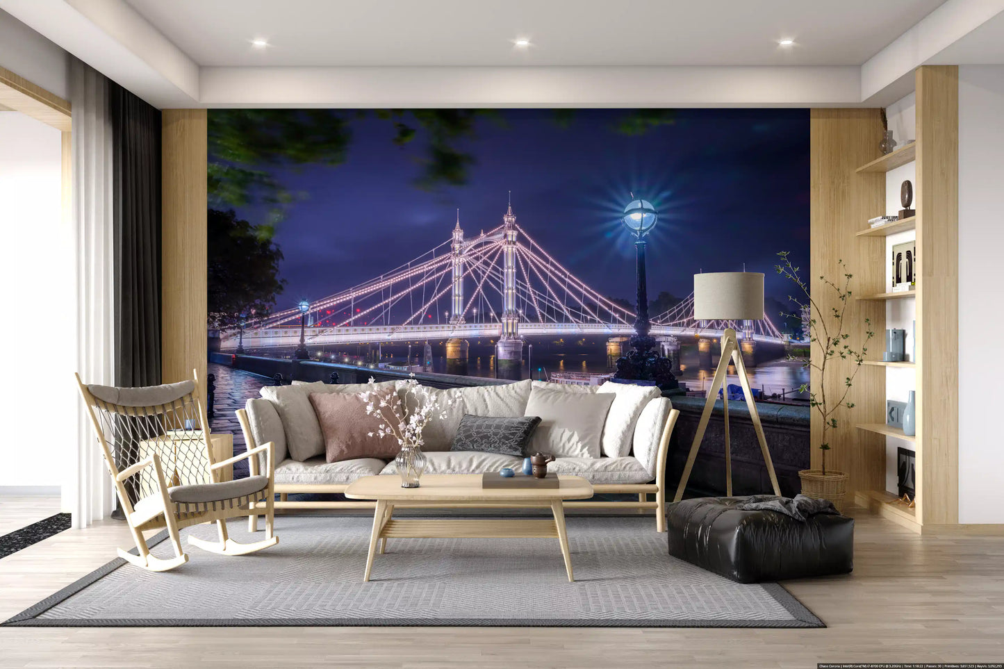 Riverside Night Archway Reflection Wall Mural