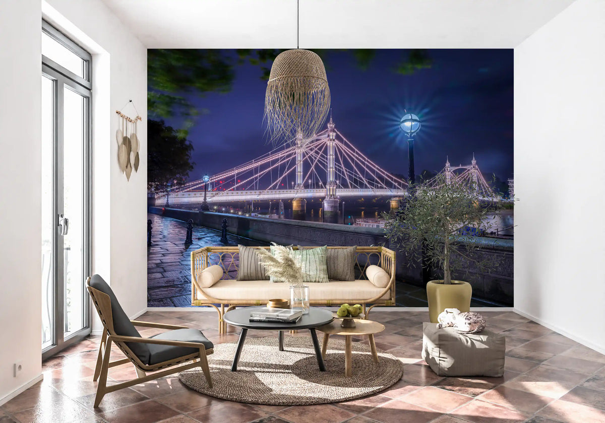 Riverside Night Archway Reflection Wall Mural