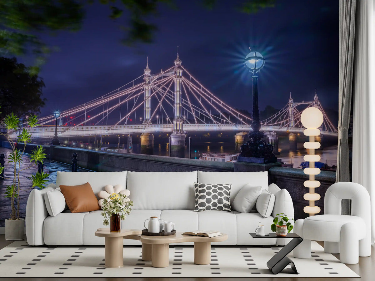 Riverside Night Archway Reflection Wall Mural