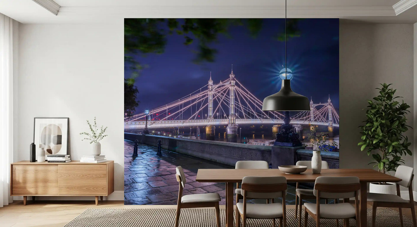 Riverside Night Archway Reflection Wall Mural