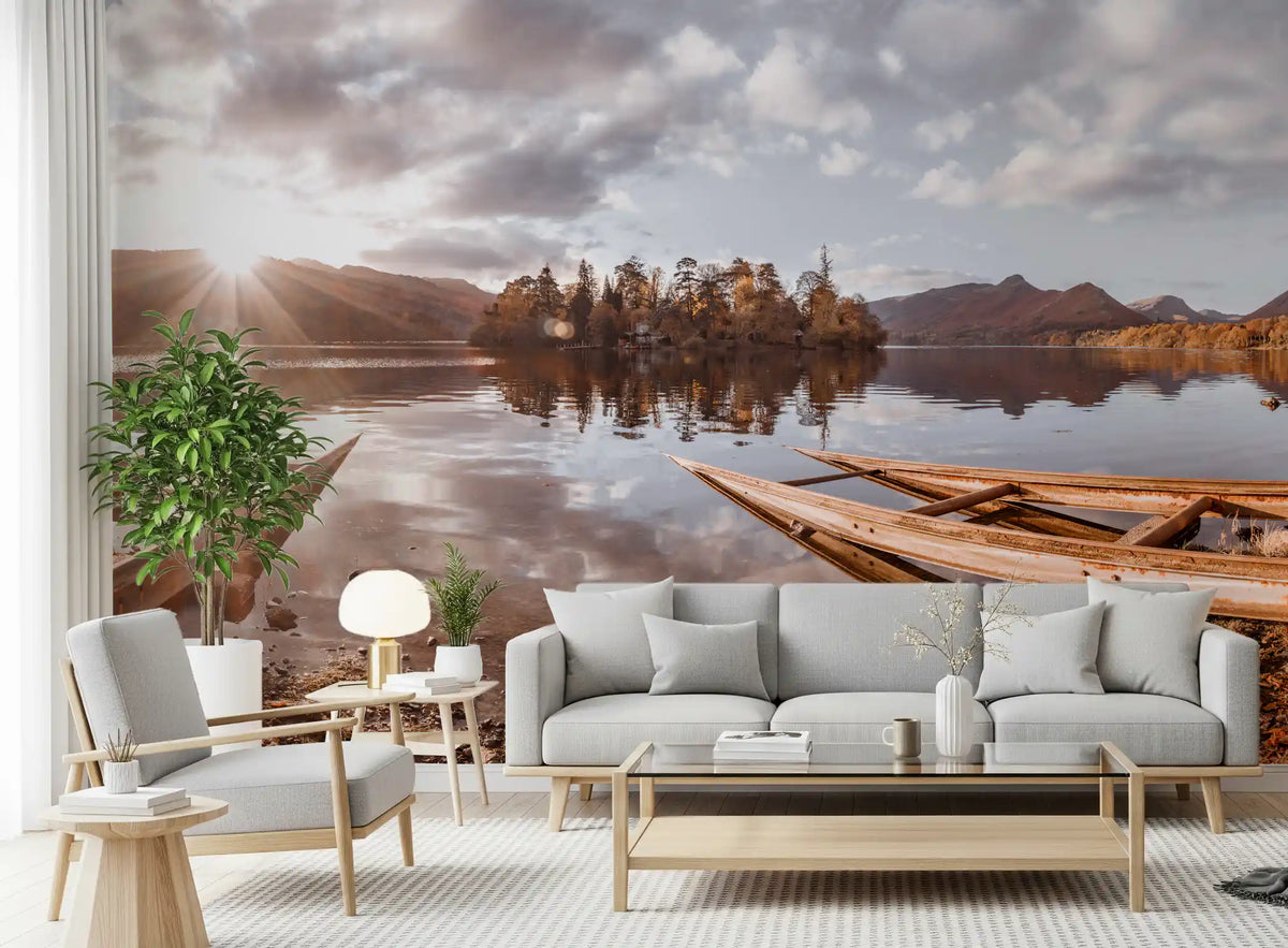Autumn Lakeside Sunset Reflection Wall Mural