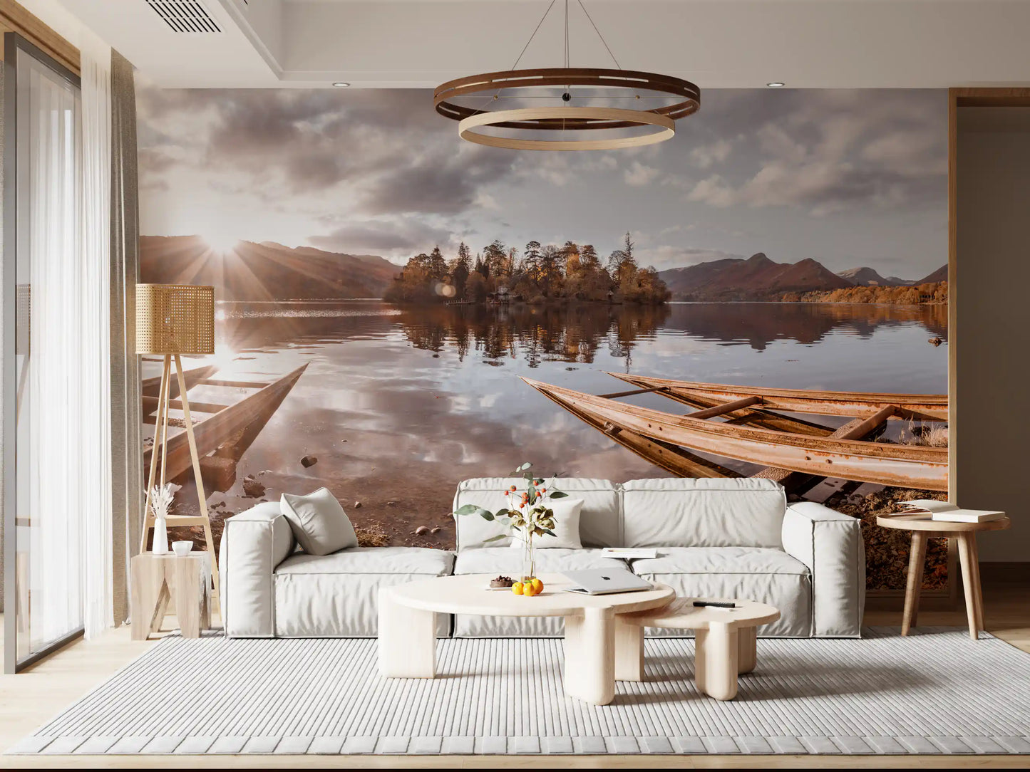 Autumn Lakeside Sunset Reflection Wall Mural