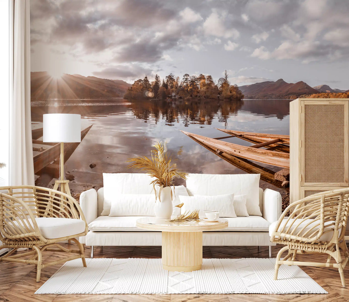 Autumn Lakeside Sunset Reflection Wall Mural