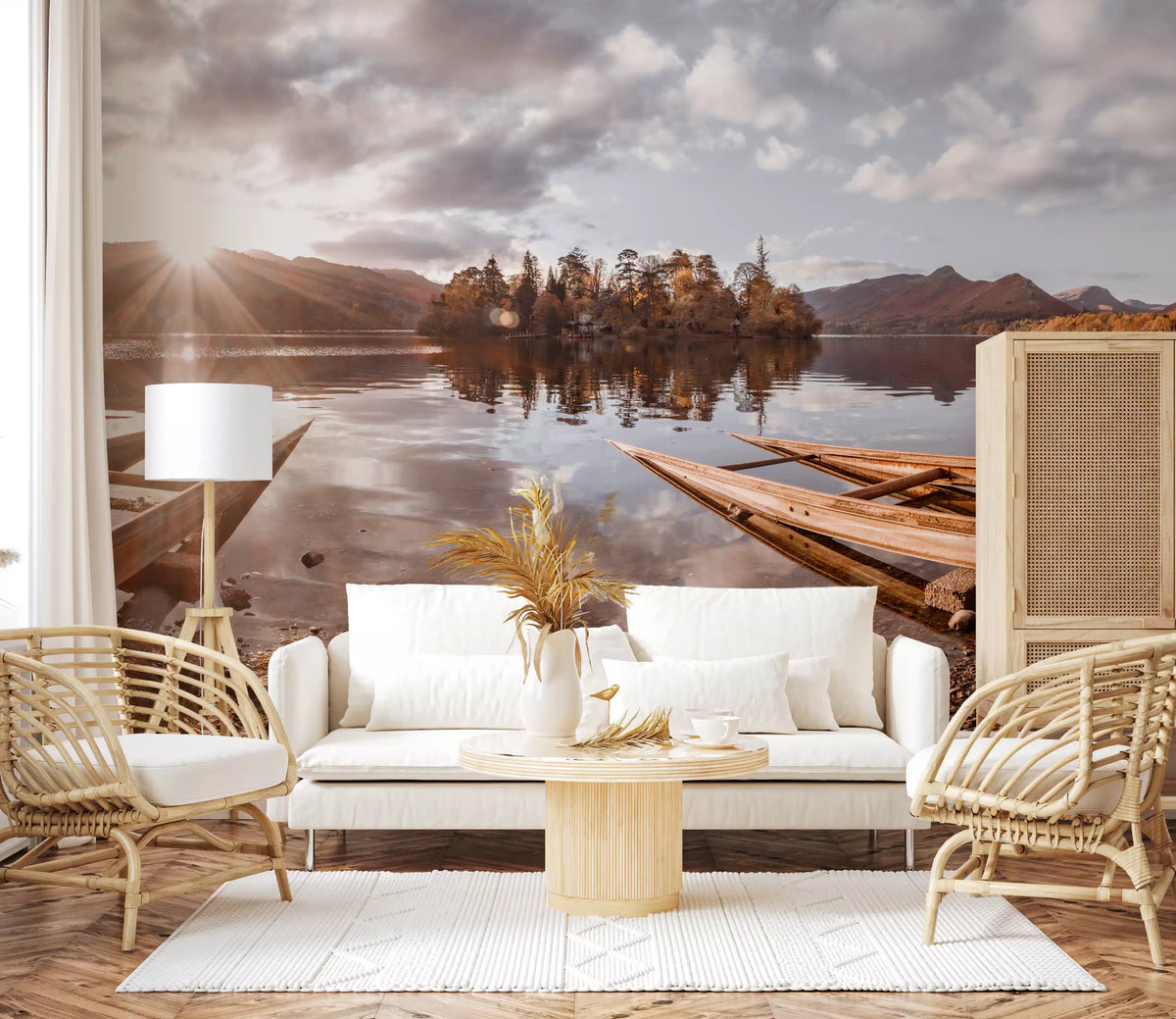 Autumn Lakeside Sunset Reflection Wall Mural