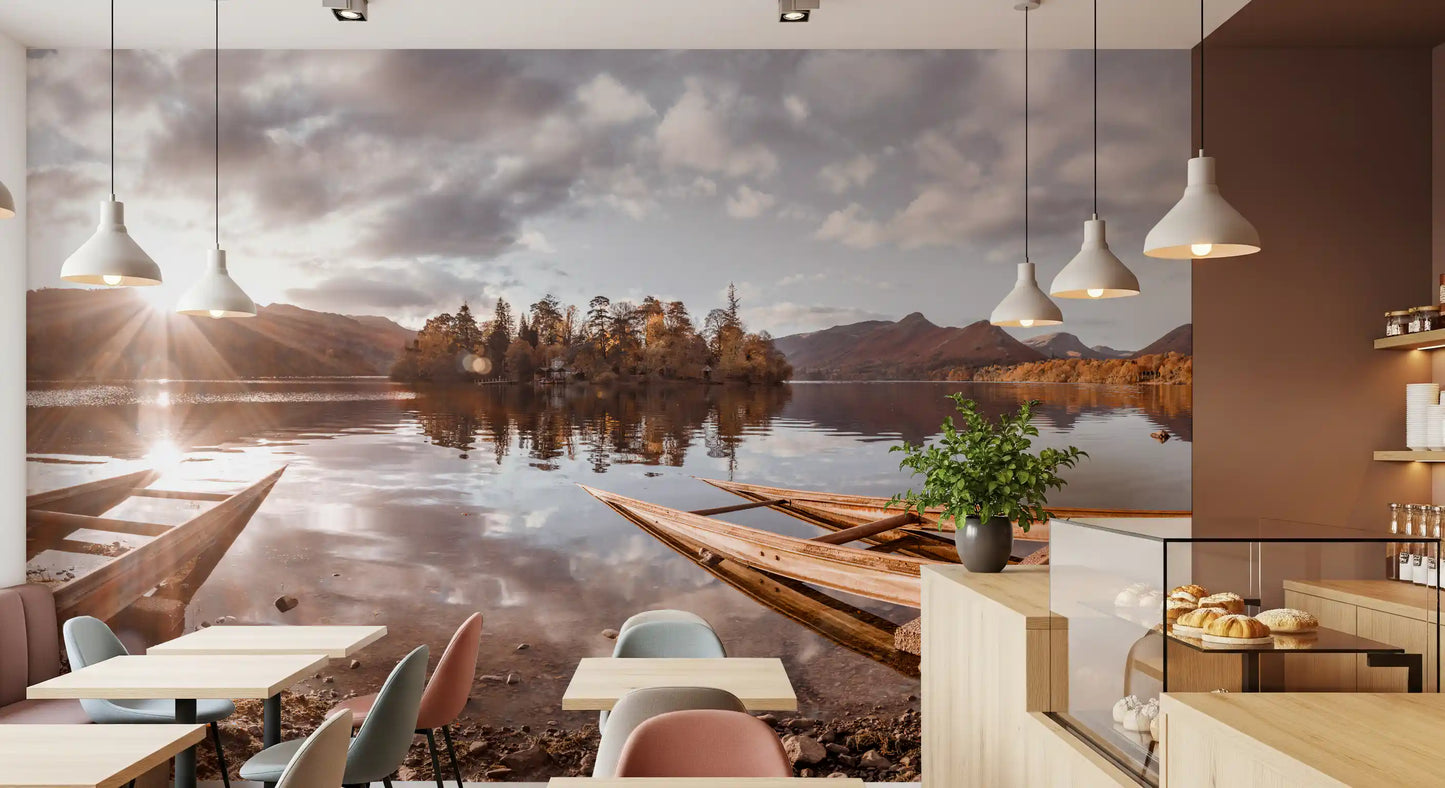 Autumn Lakeside Sunset Reflection Wall Mural
