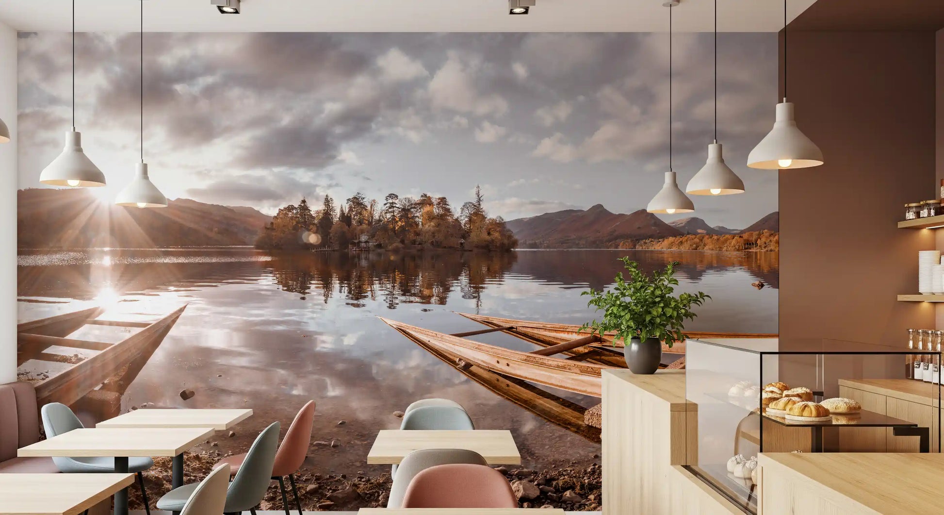 Autumn Lakeside Sunset Reflection Wall Mural