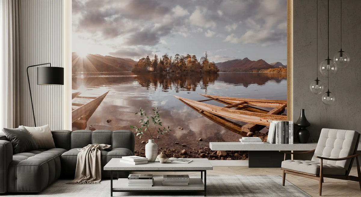 Autumn Lakeside Sunset Reflection Wall Mural