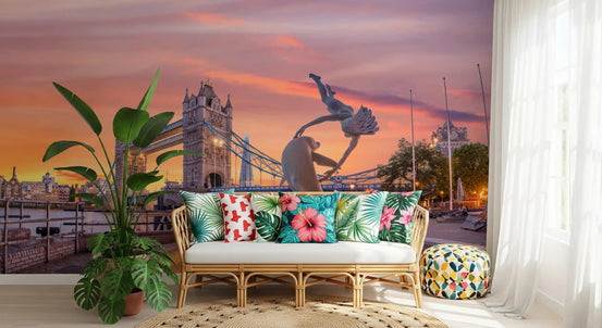 Evening Fountain at Tower Bridge Wall Mural
