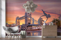 Evening Fountain at Tower Bridge Wall Mural