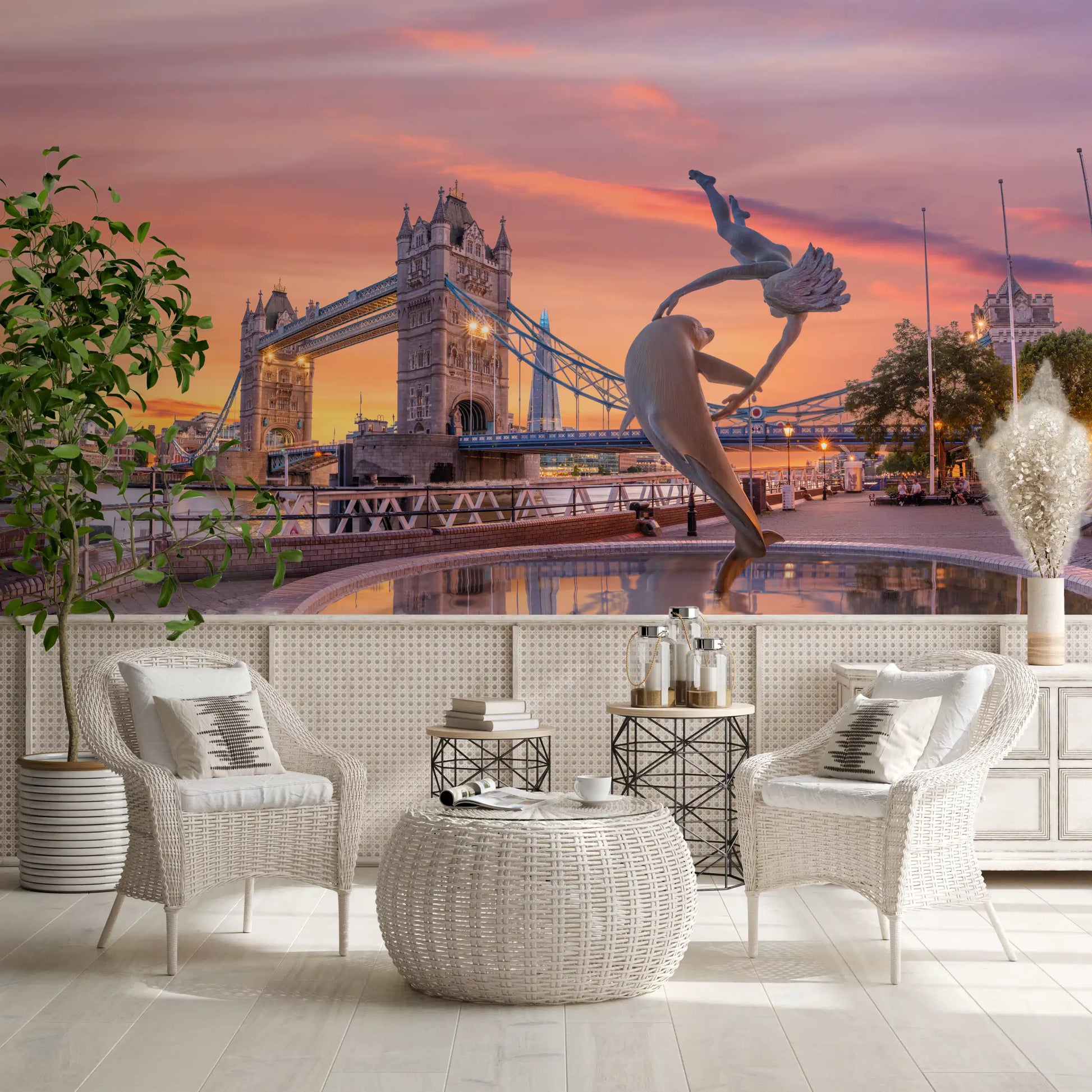 Evening Fountain at Tower Bridge Wall Mural
