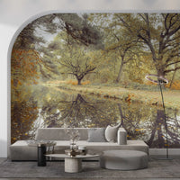 Reflective Woodland River Path Wall Mural