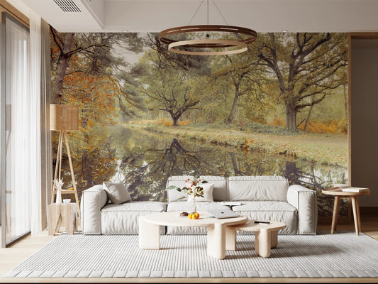Reflective Woodland River Path Wall Mural