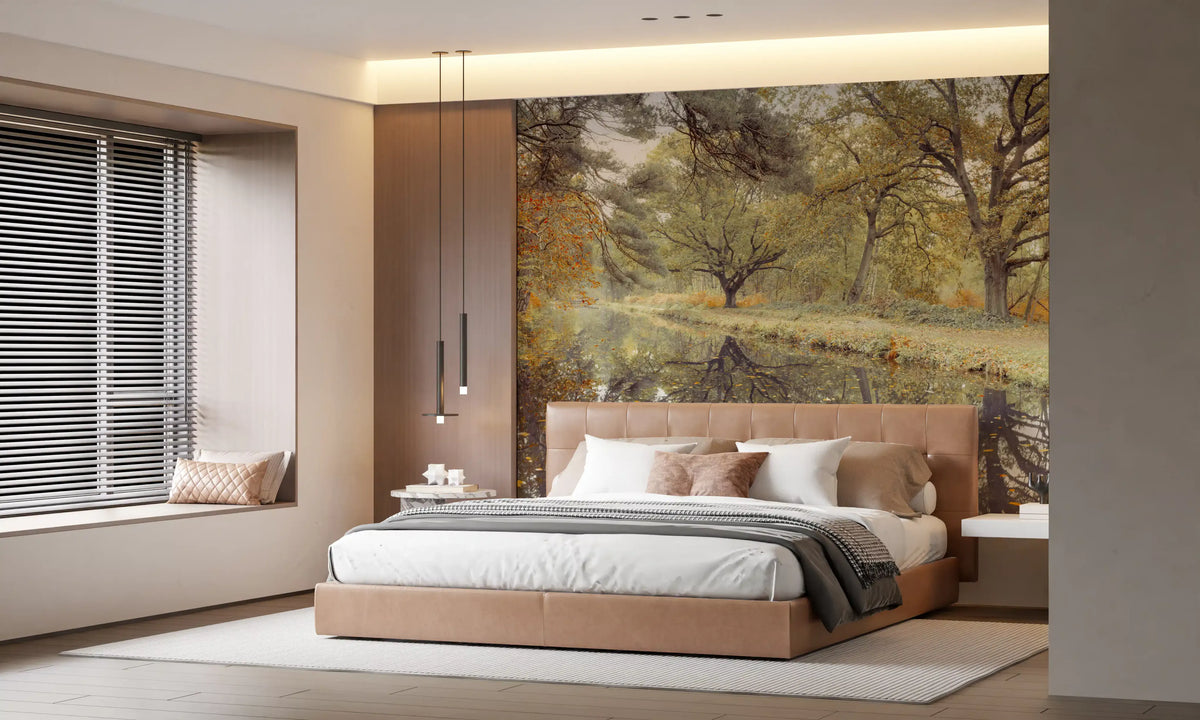 Reflective Woodland River Path Wall Mural