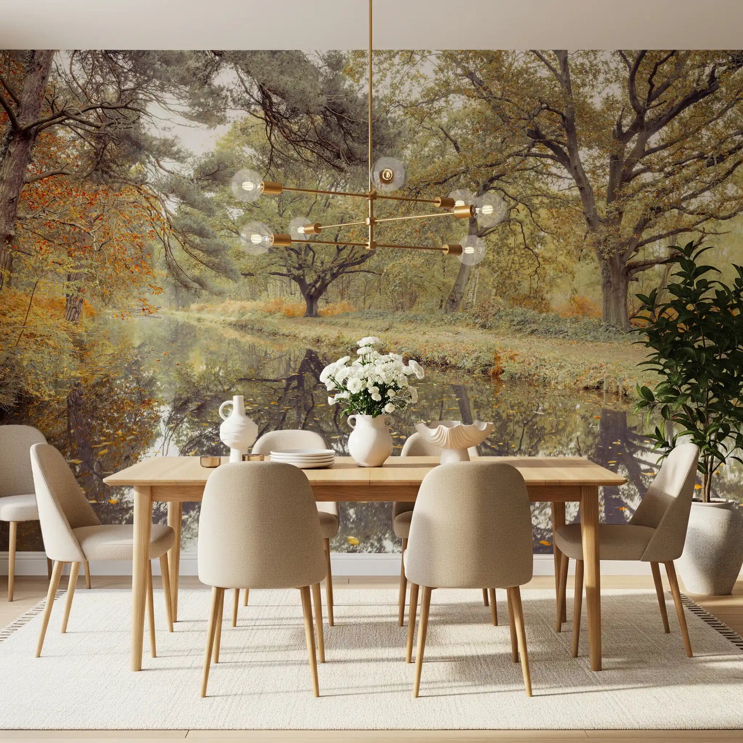 Reflective Woodland River Path Wall Mural